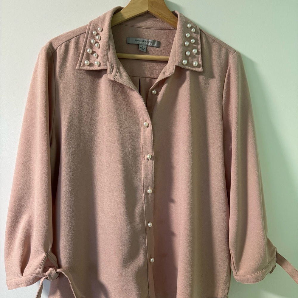 Marc New York Elegant Pink Pearl-Embellished Women's Top - Size M - Picture 2 of 7